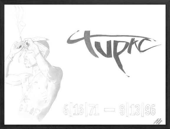 Framed Tupac Better Dayz graphite artwork by Merwin.