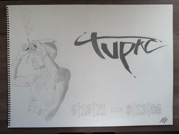Original 18x24"  graphite drawing of Tupac Shakur inspired by the Better Dayz album cover.