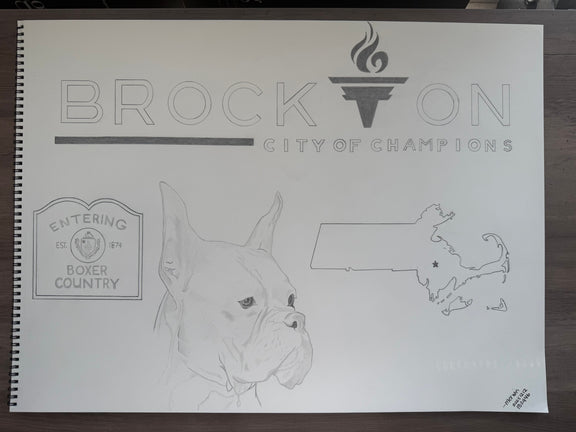 Original 18x24" graphite drawing celebrating Brockton Boxers and the City of Champions.