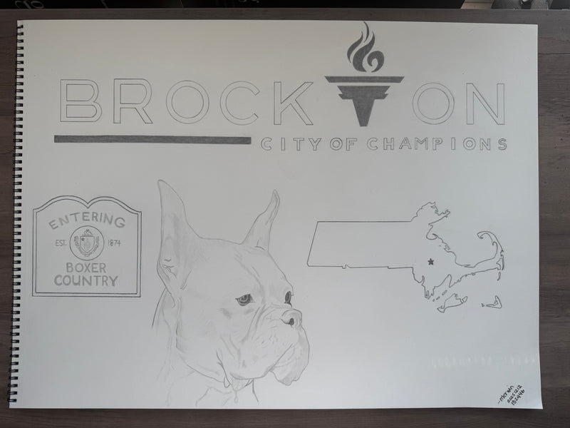 Original 18x24" graphite drawing celebrating Brockton Boxers and the City of Champions.