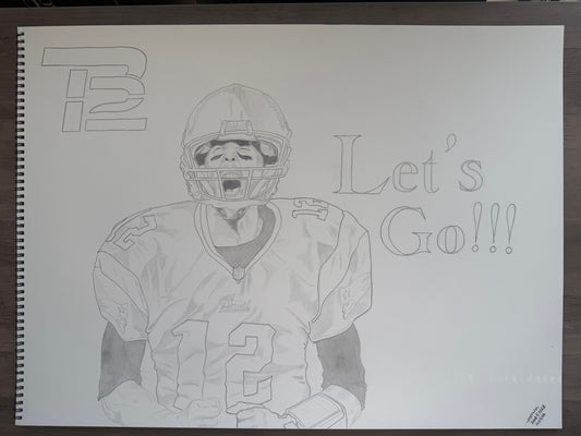 Original 18x24" graphite portrait of Tom Brady by artist Merwin.