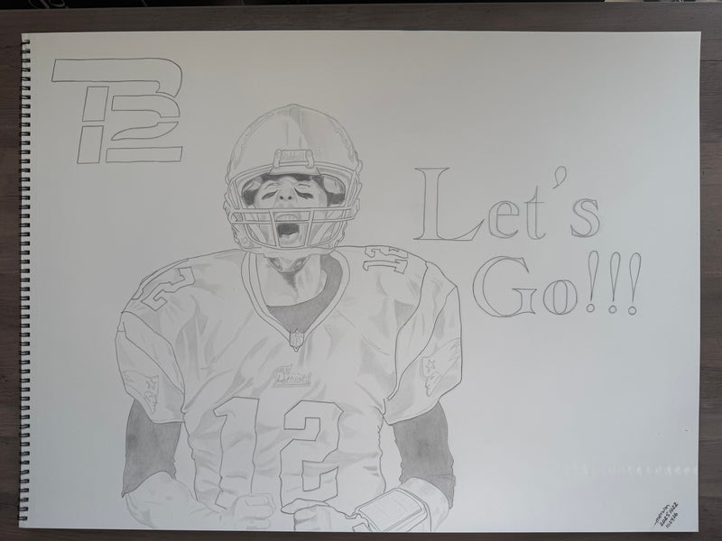 Original 18x24" graphite portrait of Tom Brady by artist Merwin.