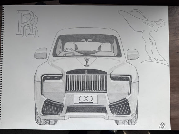 Original 18x24" graphite drawing of a 2025 Rolls-Royce Cullinan Series II luxury SUV.