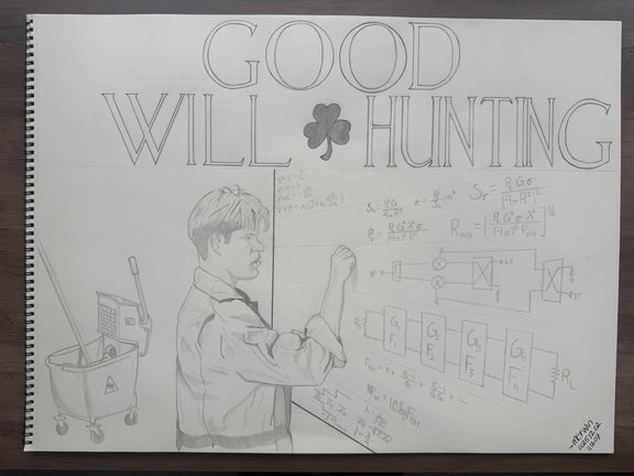 Hand-drawn original 18x24" graphite artwork inspired by the movie Good Will Hunting.