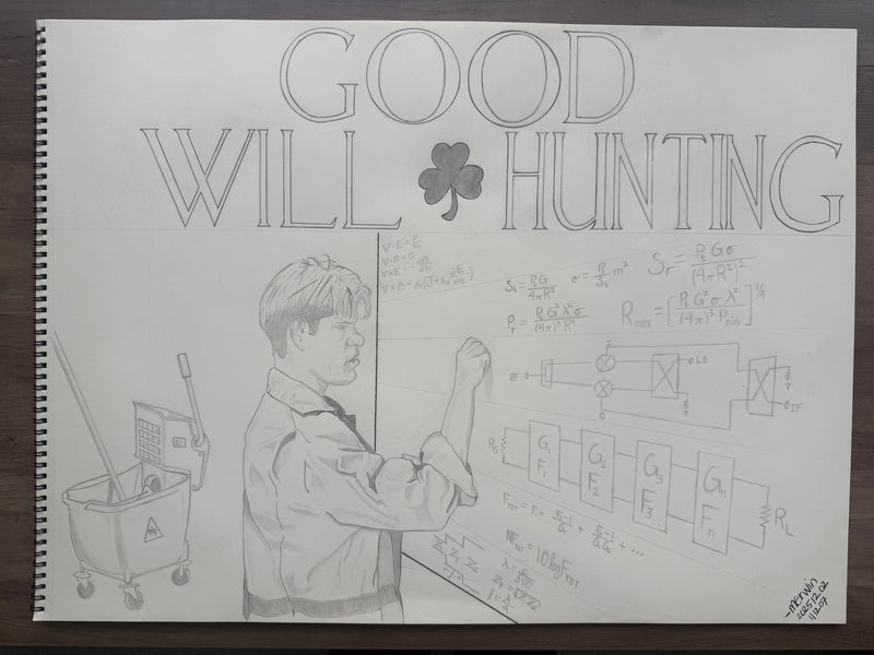 Hand-drawn original 18x24" graphite artwork inspired by the movie Good Will Hunting.