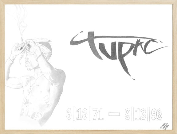 Framed Tupac Better Dayz graphite artwork by Merwin.