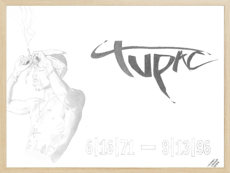 Framed Tupac Better Dayz graphite artwork by Merwin.